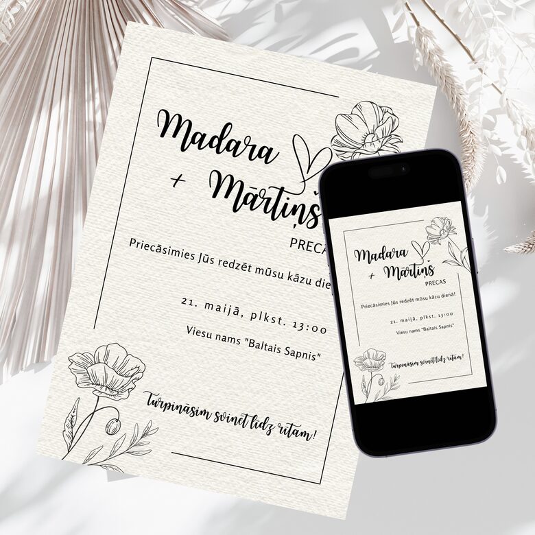 Digitāls kāzu ielūgums minimālistiskā stilā